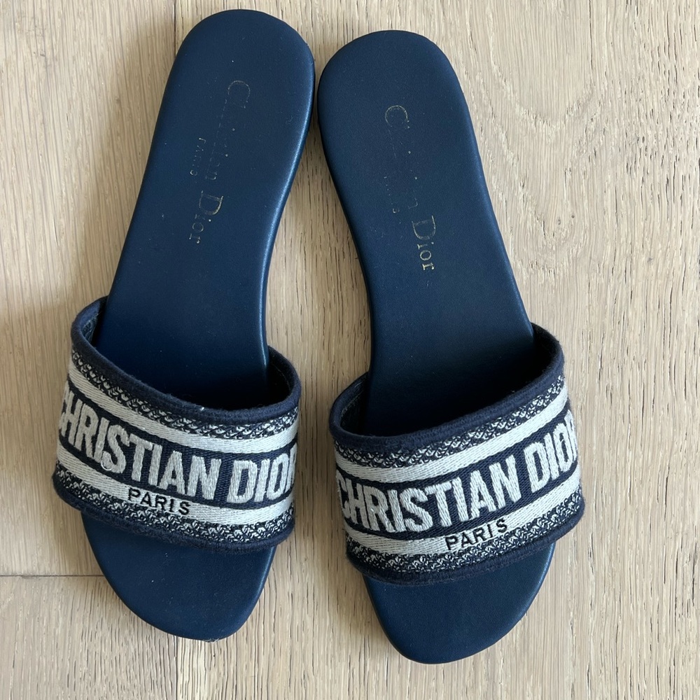 Dior Dway Slide Sandals Embroidered Cotton